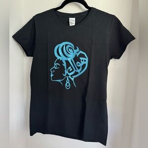 Gildan Black Tee with Blue Artistic Design